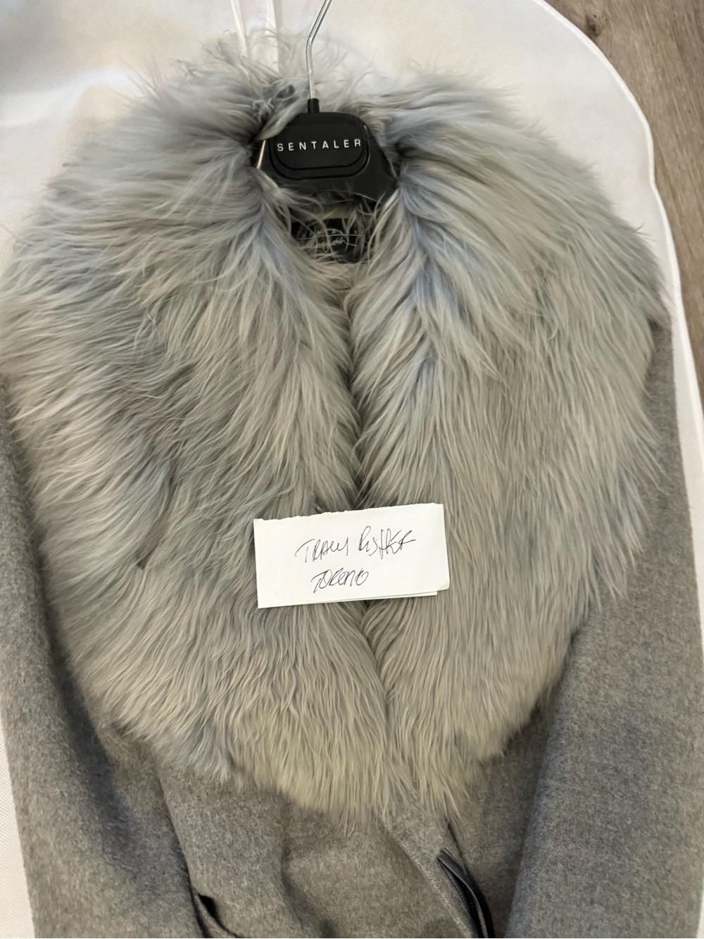 Sentaler Gray Wool Coat with real removable Fur Collar (CHEAPEST ON THE MARKET - Picture 2 of 7